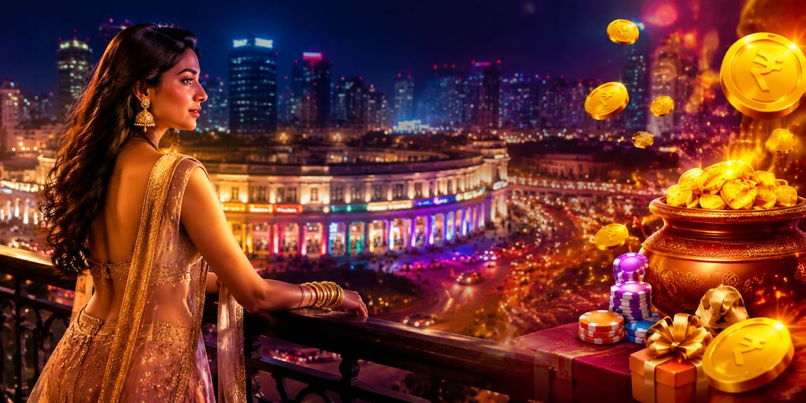 Casino entertainment scene at Connaught Place Delhi with rupees sign