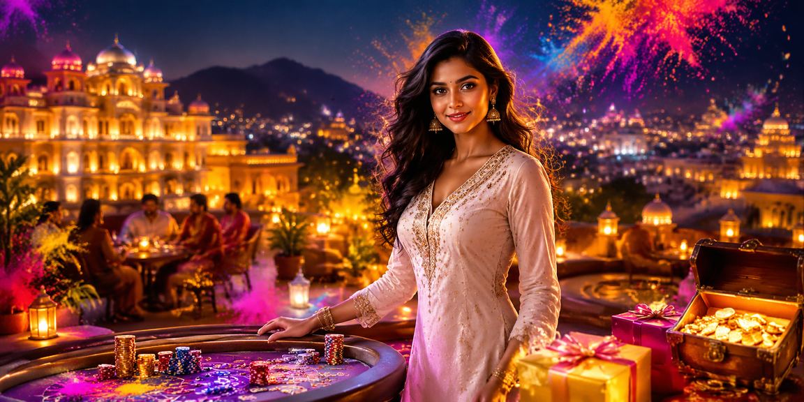 Indian woman enjoying Teen Patti online during festival with cashback bonus